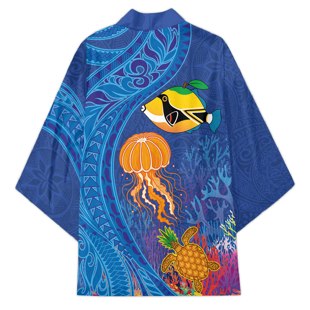 Hawaiian Funny Fruits Sea Animals Kimono Mango Reef Triggerfish and Pineapple Turtle and Mandarin Jellyfish LT03 - Polynesian Pride