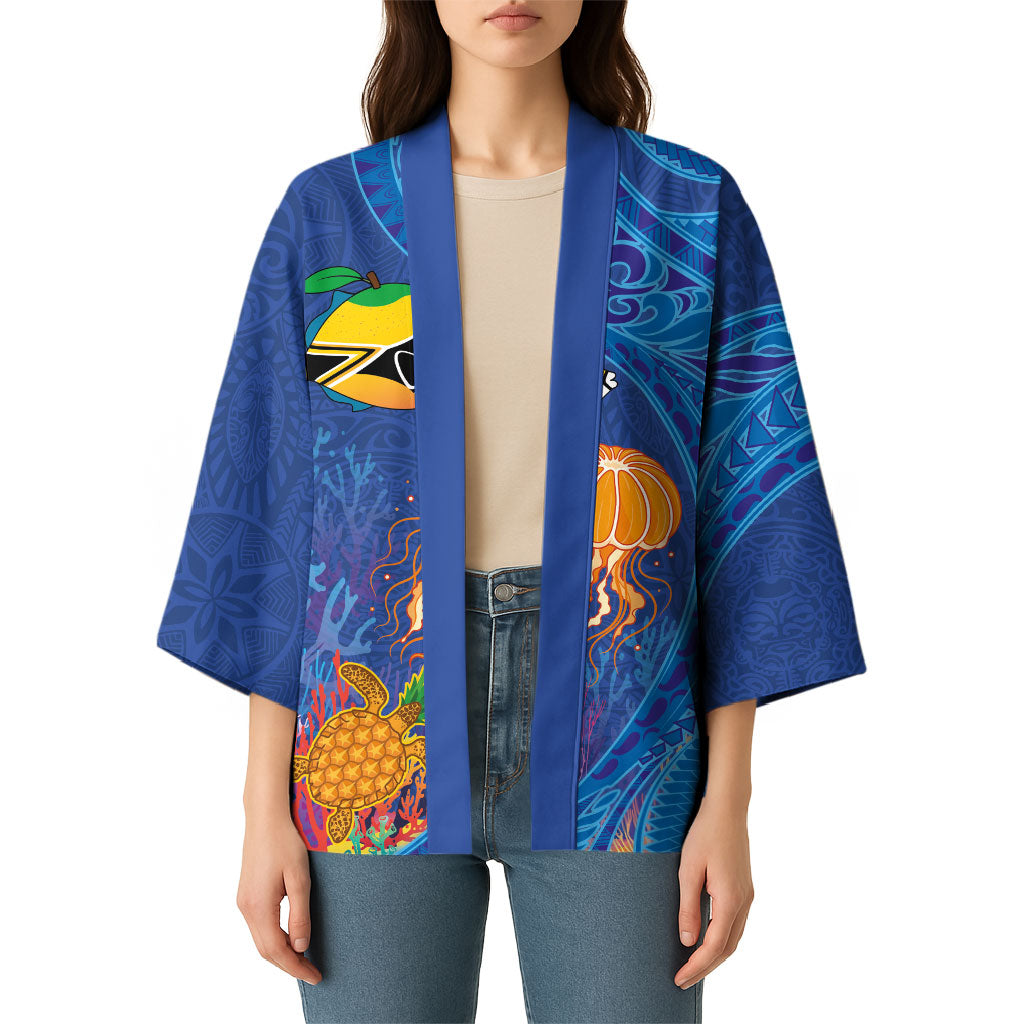 Hawaiian Funny Fruits Sea Animals Kimono Mango Reef Triggerfish and Pineapple Turtle and Mandarin Jellyfish LT03 - Polynesian Pride