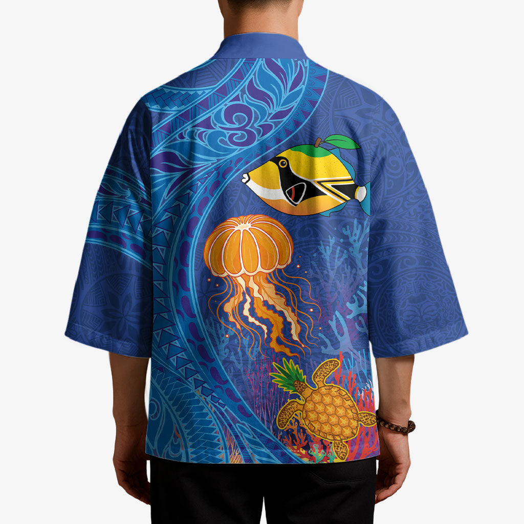 Hawaiian Funny Fruits Sea Animals Kimono Mango Reef Triggerfish and Pineapple Turtle and Mandarin Jellyfish LT03 - Polynesian Pride
