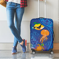 Hawaiian Funny Fruits Sea Animals Luggage Cover Mango Reef Triggerfish and Pineapple Turtle and Mandarin Jellyfish LT03 - Polynesian Pride