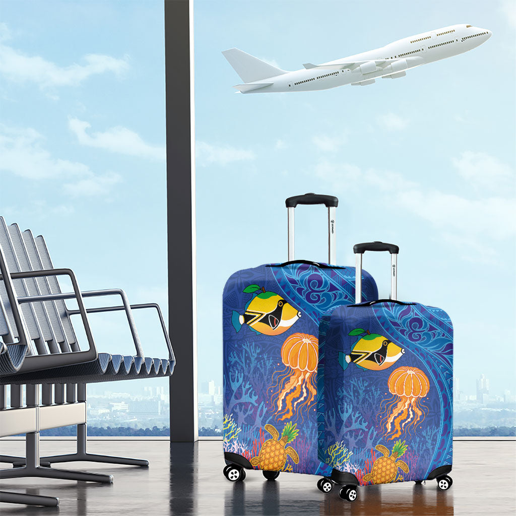 Hawaiian Funny Fruits Sea Animals Luggage Cover Mango Reef Triggerfish and Pineapple Turtle and Mandarin Jellyfish LT03 - Polynesian Pride