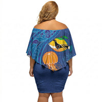 Hawaiian Funny Fruits Sea Animals Off Shoulder Short Dress Mango Reef Triggerfish and Pineapple Turtle and Mandarin Jellyfish LT03 - Polynesian Pride