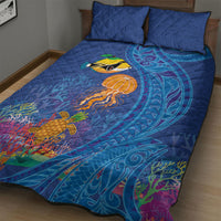 Hawaiian Funny Fruits Sea Animals Quilt Bed Set Mango Reef Triggerfish and Pineapple Turtle and Mandarin Jellyfish LT03 - Polynesian Pride