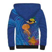 Hawaiian Funny Fruits Sea Animals Sherpa Hoodie Mango Reef Triggerfish and Pineapple Turtle and Mandarin Jellyfish LT03 - Polynesian Pride