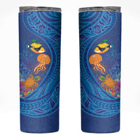 Hawaiian Funny Fruits Sea Animals Skinny Tumbler Mango Reef Triggerfish and Pineapple Turtle and Mandarin Jellyfish LT03 Blue - Polynesian Pride