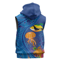Hawaiian Funny Fruits Sea Animals Sleeveless Hoodie Mango Reef Triggerfish and Pineapple Turtle and Mandarin Jellyfish LT03 - Polynesian Pride