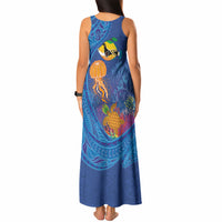 Hawaiian Funny Fruits Sea Animals Tank Maxi Dress Mango Reef Triggerfish and Pineapple Turtle and Mandarin Jellyfish LT03 - Polynesian Pride