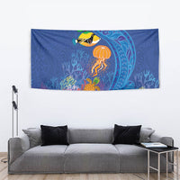 Hawaiian Funny Fruits Sea Animals Tapestry Mango Reef Triggerfish and Pineapple Turtle and Mandarin Jellyfish LT03 - Polynesian Pride