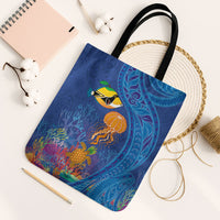 Hawaiian Funny Fruits Sea Animals Tote Bag Mango Reef Triggerfish and Pineapple Turtle and Mandarin Jellyfish LT03 Black Strap One Size Blue - Polynesian Pride