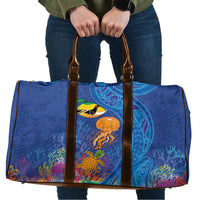 Hawaiian Funny Fruits Sea Animals Travel Bag Mango Reef Triggerfish and Pineapple Turtle and Mandarin Jellyfish LT03 Blue - Polynesian Pride