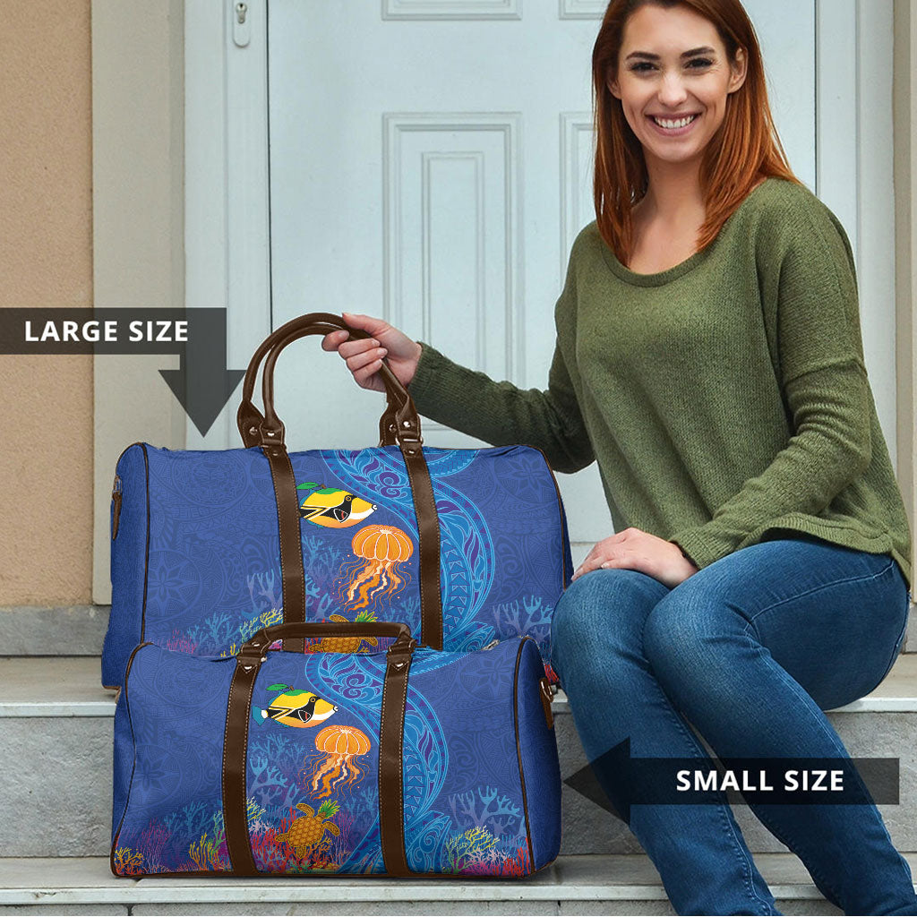 Hawaiian Funny Fruits Sea Animals Travel Bag Mango Reef Triggerfish and Pineapple Turtle and Mandarin Jellyfish LT03 - Polynesian Pride