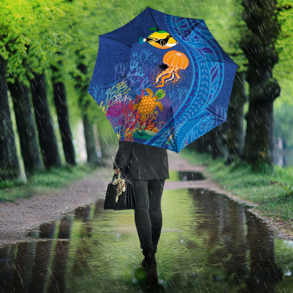 Hawaiian Funny Fruits Sea Animals Umbrella Mango Reef Triggerfish and Pineapple Turtle and Mandarin Jellyfish LT03 - Polynesian Pride