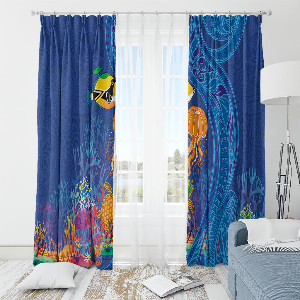 Hawaiian Funny Fruits Sea Animals Window Curtain Mango Reef Triggerfish and Pineapple Turtle and Mandarin Jellyfish LT03 - Polynesian Pride