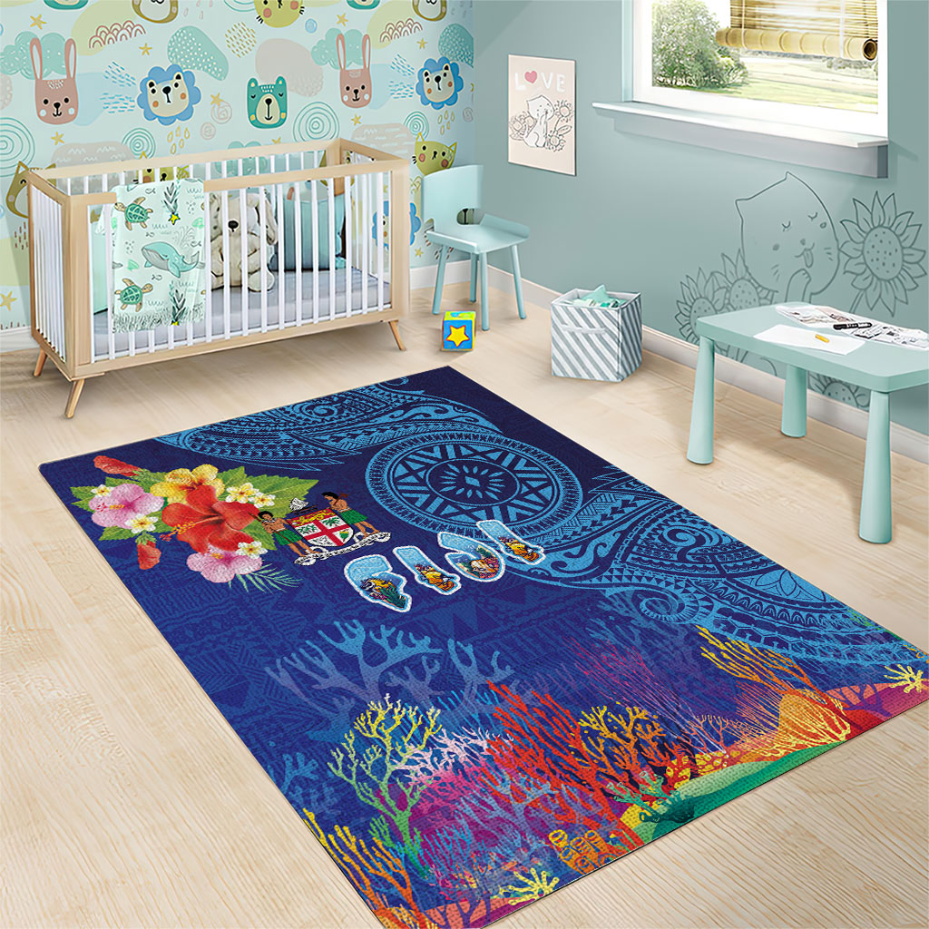 Fiji Day Area Rug Coral Reef with Tapa Motifs and Hibiscus Ocean Vibe LT03 - Polynesian Pride