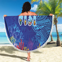 Fiji Day Beach Blanket Coral Reef with Tapa Motifs and Hibiscus Ocean Vibe LT03 - Polynesian Pride