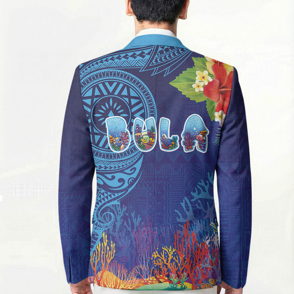 Fiji Day Blazer Coral Reef with Tapa Motifs and Hibiscus Ocean Vibe LT03 - Polynesian Pride
