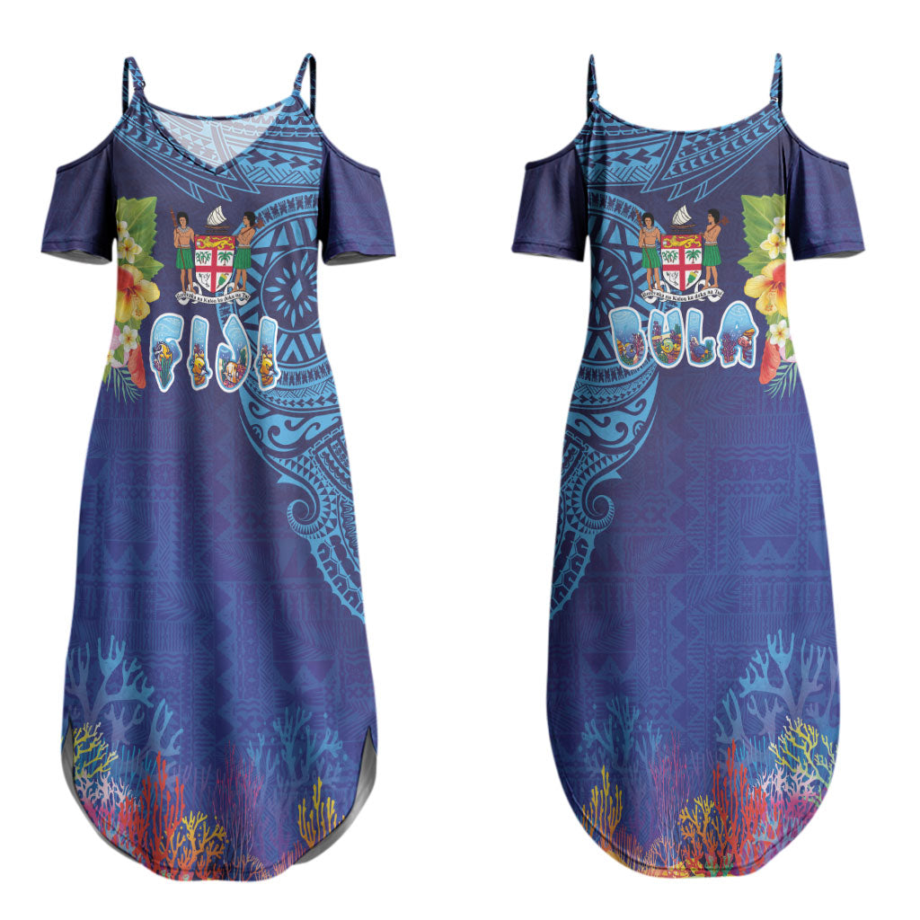 Fiji Day Couples Matching Summer Maxi Dress and Long Sleeve Button Shirt Coral Reef with Tapa Motifs and Hibiscus Ocean Vibe LT03 - Polynesian Pride