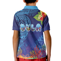 Fiji Day Kid Polo Shirt Coral Reef with Tapa Motifs and Hibiscus Ocean Vibe LT03 - Polynesian Pride