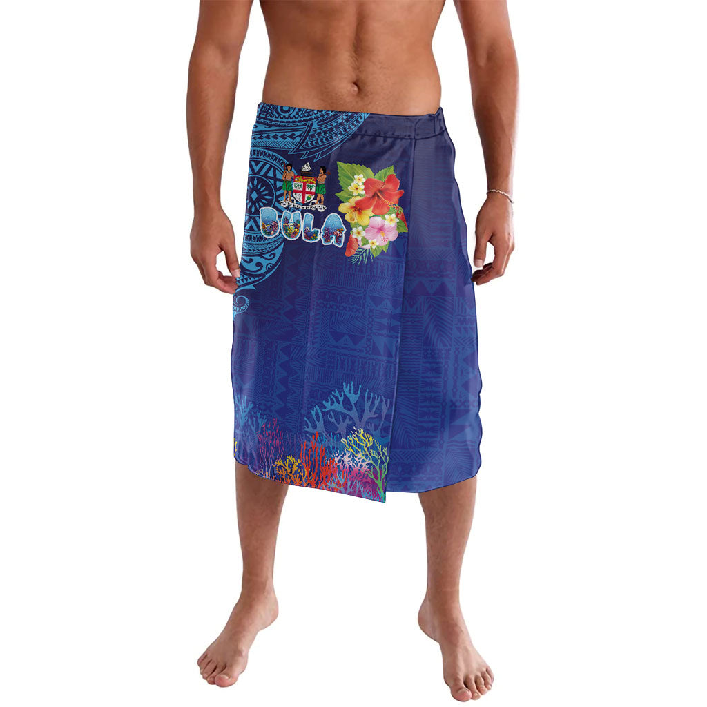 Fiji Day Lavalava Coral Reef with Tapa Motifs and Hibiscus Ocean Vibe LT03 Blue - Polynesian Pride