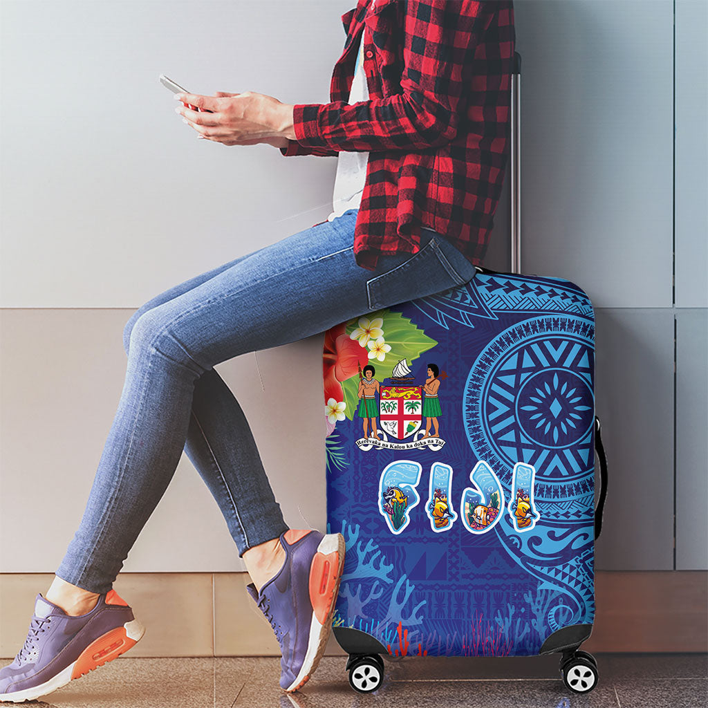 Fiji Day Luggage Cover Coral Reef with Tapa Motifs and Hibiscus Ocean Vibe LT03 - Polynesian Pride
