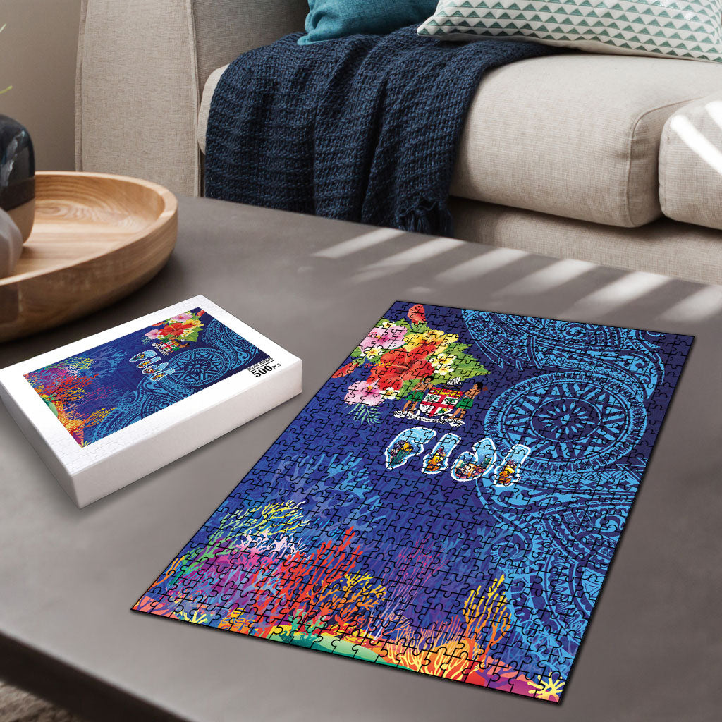 Fiji Day Puzzle Coral Reef with Tapa Motifs and Hibiscus Ocean Vibe LT03 - Polynesian Pride