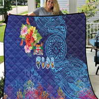 Fiji Day Quilt Coral Reef with Tapa Motifs and Hibiscus Ocean Vibe LT03 Blue - Polynesian Pride