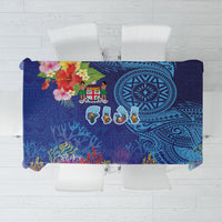 Fiji Day Tablecloth Coral Reef with Tapa Motifs and Hibiscus Ocean Vibe LT03 Blue - Polynesian Pride