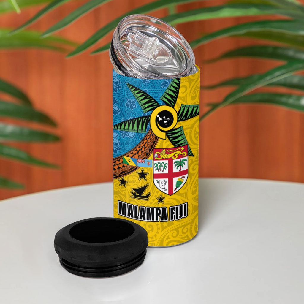 Malampa Fiji Day 4 in 1 Can Cooler Tumbler Tapa and Melanesian Patterns with Coat of Arms LT03 - Polynesian Pride