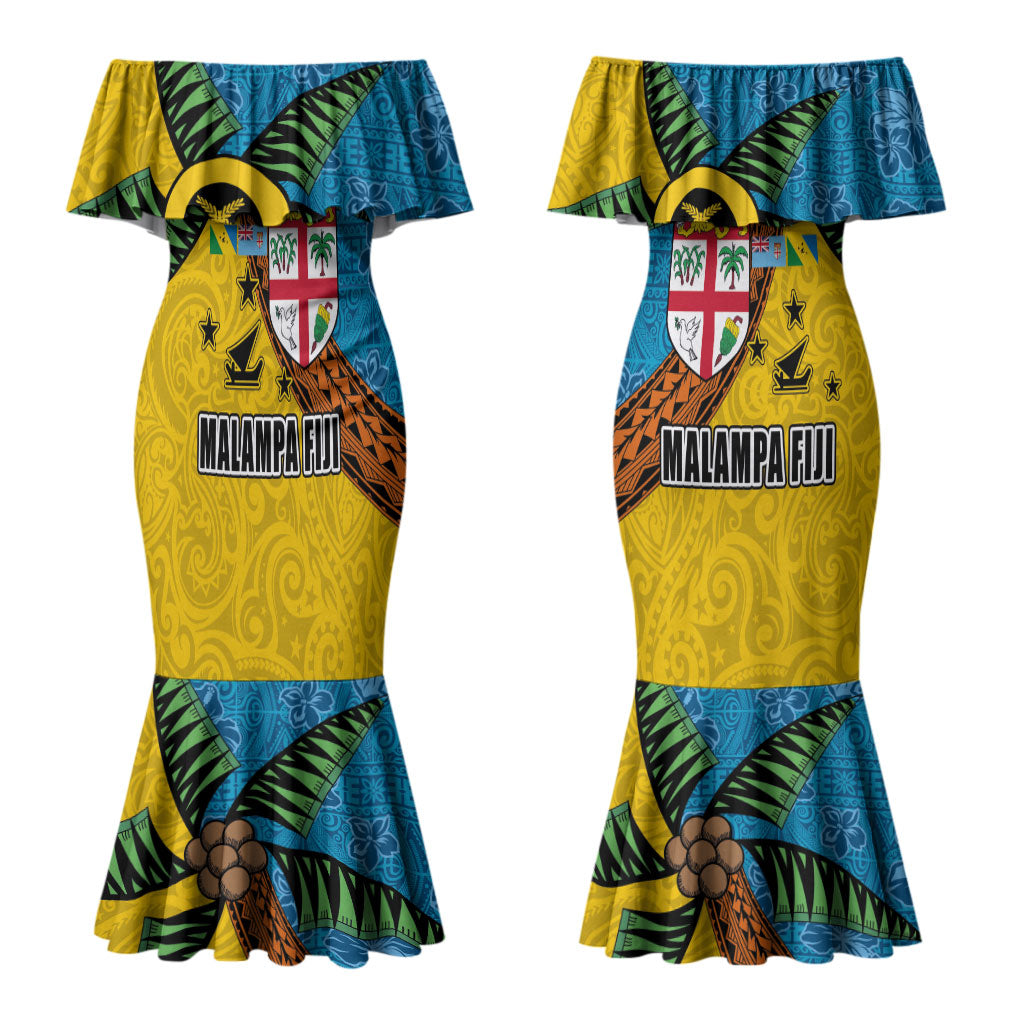 Malampa Fiji Day Couples Matching Mermaid Dress and Hawaiian Shirt Tapa and Melanesian Patterns with Coat of Arms LT03 - Polynesian Pride