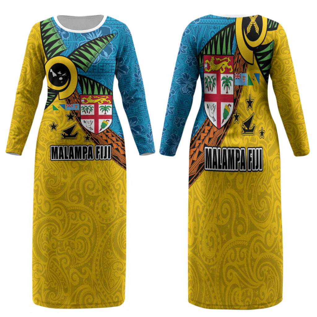 Malampa Fiji Day Family Matching Long Sleeve Bodycon Dress and Hawaiian Shirt Tapa and Melanesian Patterns with Coat of Arms LT03 Mom's Dress Multicolor - Polynesian Pride
