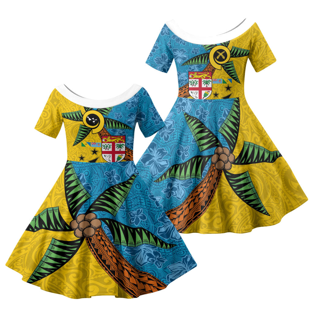 Malampa Fiji Day Family Matching Mermaid Dress and Hawaiian Shirt Tapa and Melanesian Patterns with Coat of Arms LT03 Daughter's Dress Multicolor - Polynesian Pride