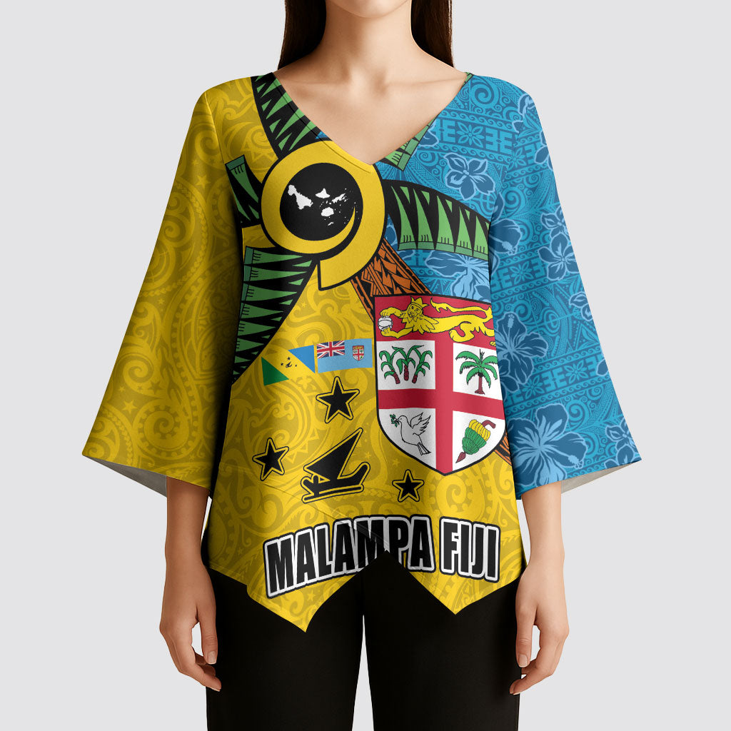 Malampa Fiji Day Kimono Sleeve Blouse Tapa and Melanesian Patterns with Coat of Arms LT03 - Polynesian Pride