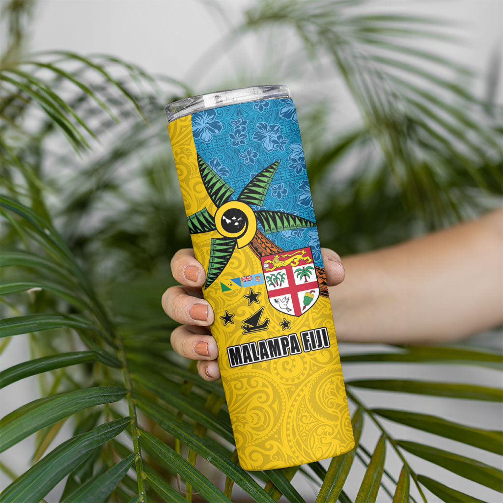 Malampa Fiji Day Skinny Tumbler Tapa and Melanesian Patterns with Coat of Arms LT03 - Polynesian Pride