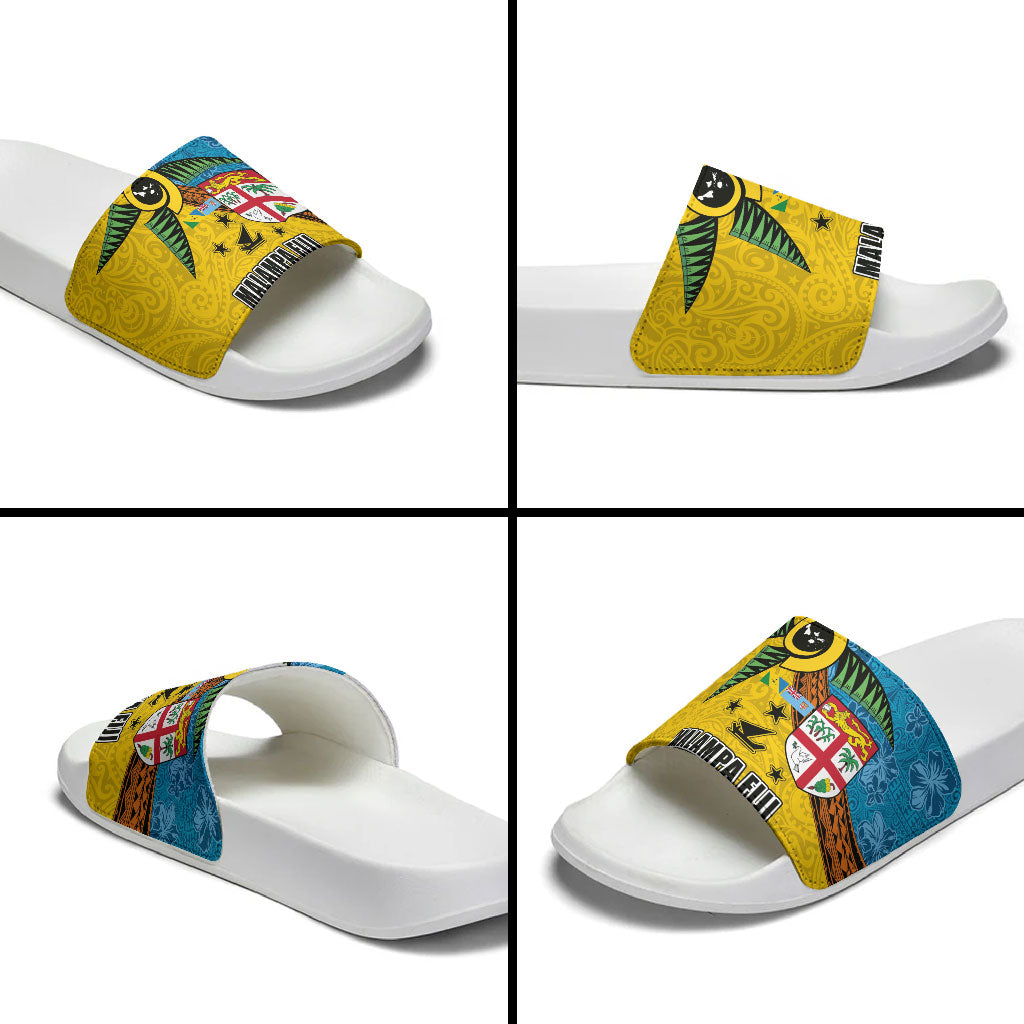 Malampa Fiji Day Slide Sandals Tapa and Melanesian Patterns with Coat of Arms LT03 - Polynesian Pride