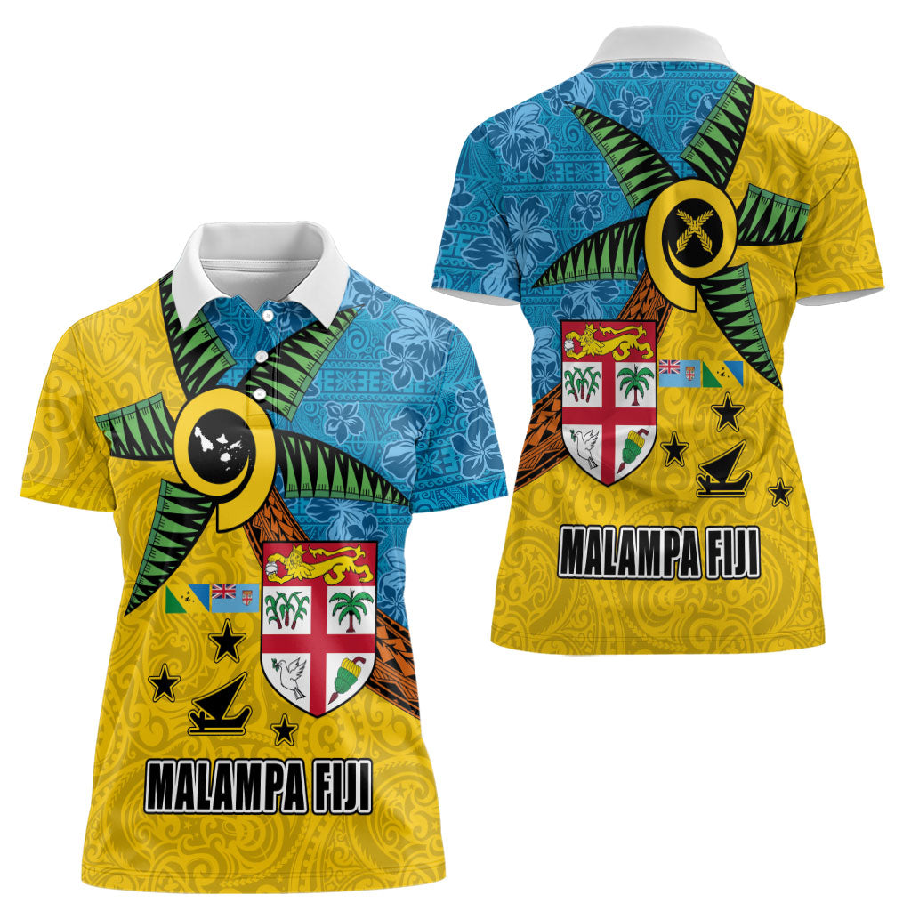 Malampa Fiji Day Women Polo Shirt Tapa and Melanesian Patterns with Coat of Arms LT03 - Polynesian Pride