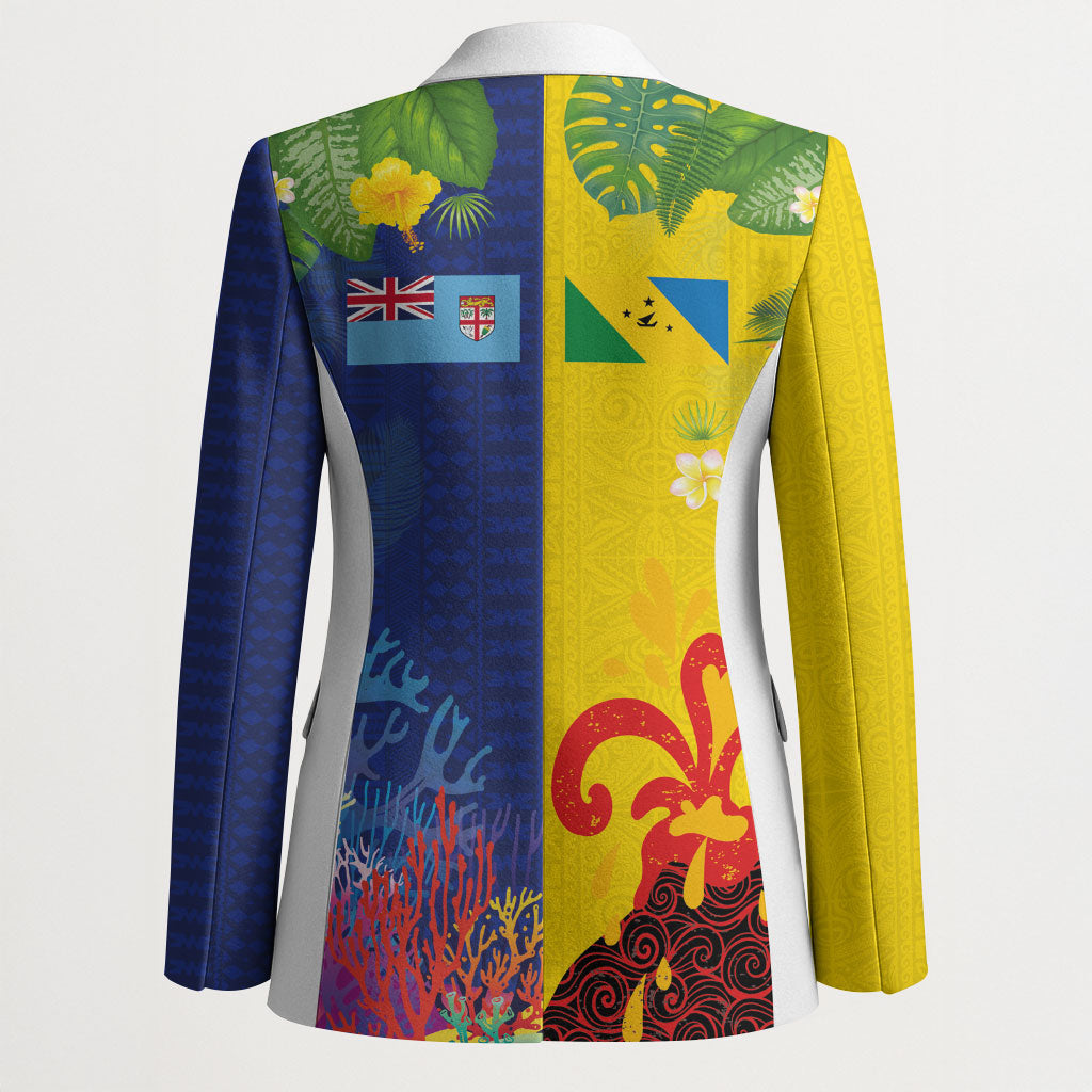 Malampa Fiji Day Blazer Volcano and Coral Reef with Culture Patterns Split Style LT03 - Polynesian Pride