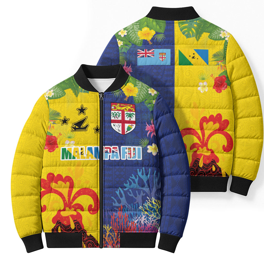 Malampa Fiji Day Bomber Puffer Jacket Volcano and Coral Reef with Culture Patterns Split Style LT03 - Polynesian Pride