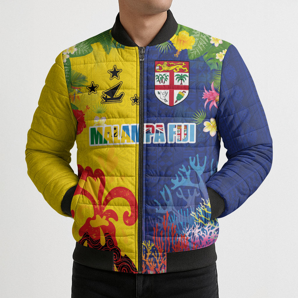 Malampa Fiji Day Bomber Puffer Jacket Volcano and Coral Reef with Culture Patterns Split Style LT03 - Polynesian Pride