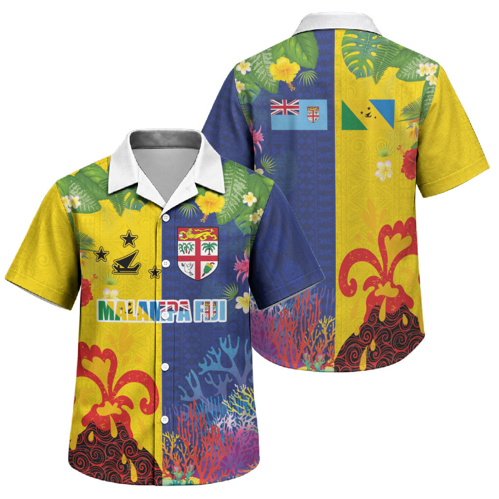 Malampa Fiji Day Family Matching Short Sleeve Bodycon Dress and Hawaiian Shirt Volcano and Coral Reef with Culture Patterns Split Style LT03 Son's Shirt Multicolor - Polynesian Pride