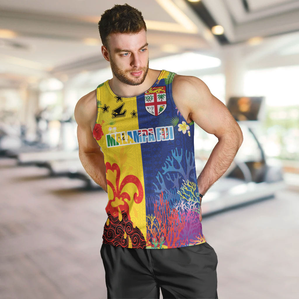 Malampa Fiji Day Men Tank Top Volcano and Coral Reef with Culture Patterns Split Style LT03 Multicolor - Polynesian Pride