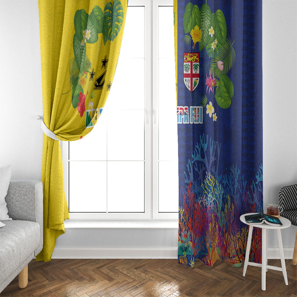 Malampa Fiji Day Window Curtain Volcano and Coral Reef with Culture Patterns Split Style LT03 - Polynesian Pride