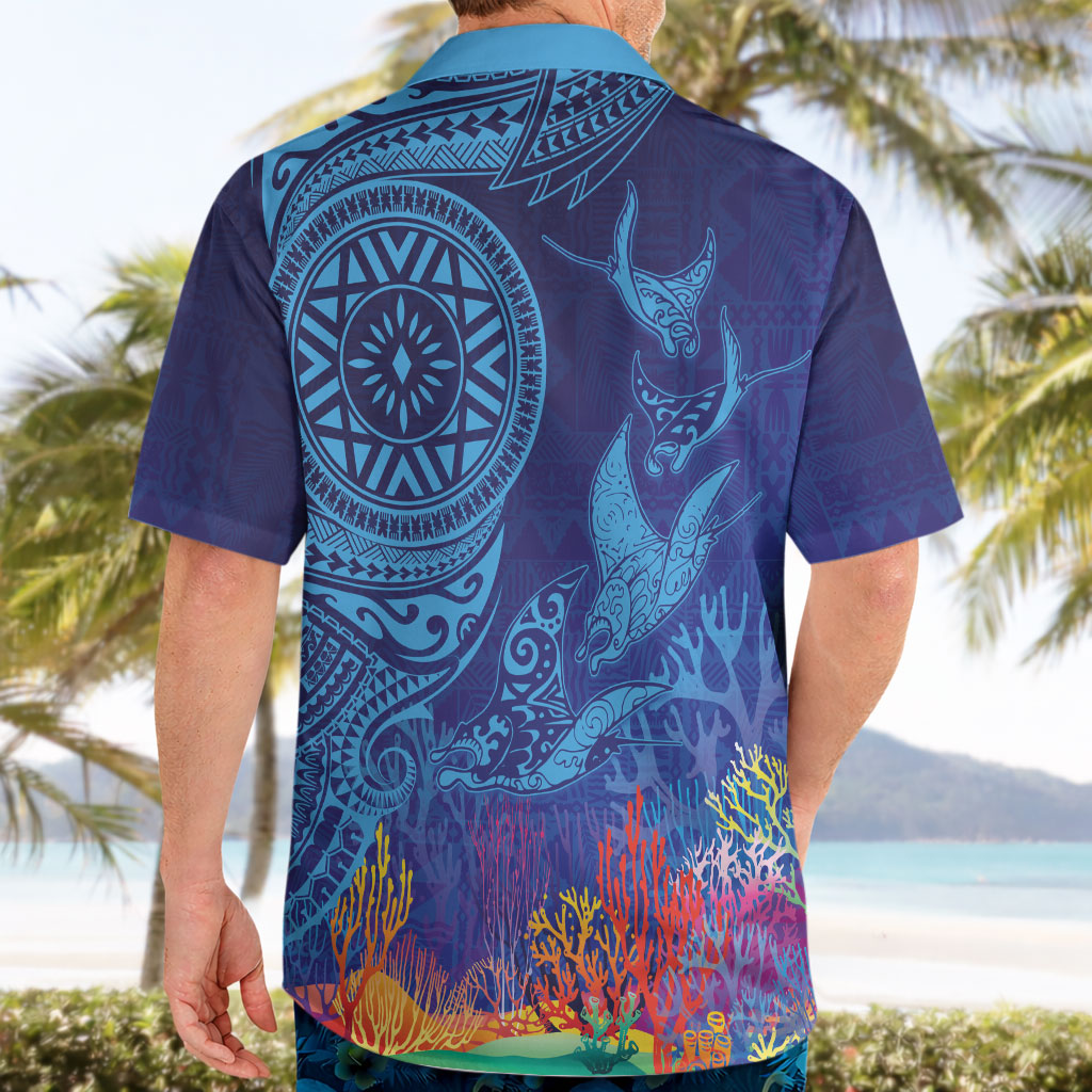 Fijian Tribal Manta Ray Hawaiian Shirt Masi Motif with Coral Reef Ocean Vibe LT03 - Polynesian Pride