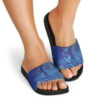 Fijian Tribal Manta Ray Slide Sandals Masi Motif with Coral Reef Ocean Vibe LT03 - Polynesian Pride