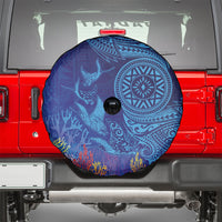 Fijian Tribal Manta Ray Spare Tire Cover Masi Motif with Coral Reef Ocean Vibe LT03 - Polynesian Pride