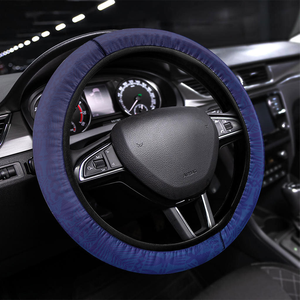 Fijian Tribal Manta Ray Steering Wheel Cover Masi Motif with Coral Reef Ocean Vibe LT03 Universal Fit Blue - Polynesian Pride