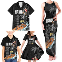 Hawaiian Halloween Skeleton Surfing Family Matching Tank Maxi Dress and Hawaiian Shirt Polynesian Tribal Tattoo and Hawaiian Pattern