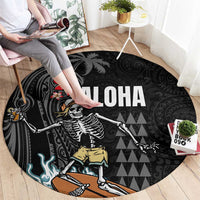 Hawaiian Halloween Skeleton Surfing Round Carpet Polynesian Tribal Tattoo and Hawaiian Pattern LT03 - Polynesian Pride