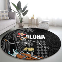 Hawaiian Halloween Skeleton Surfing Round Carpet Polynesian Tribal Tattoo and Hawaiian Pattern LT03 - Polynesian Pride