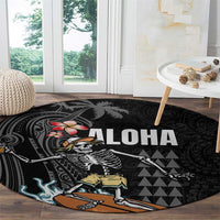 Hawaiian Halloween Skeleton Surfing Round Carpet Polynesian Tribal Tattoo and Hawaiian Pattern LT03 - Polynesian Pride
