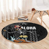 Hawaiian Halloween Skeleton Surfing Round Carpet Polynesian Tribal Tattoo and Hawaiian Pattern LT03 - Polynesian Pride